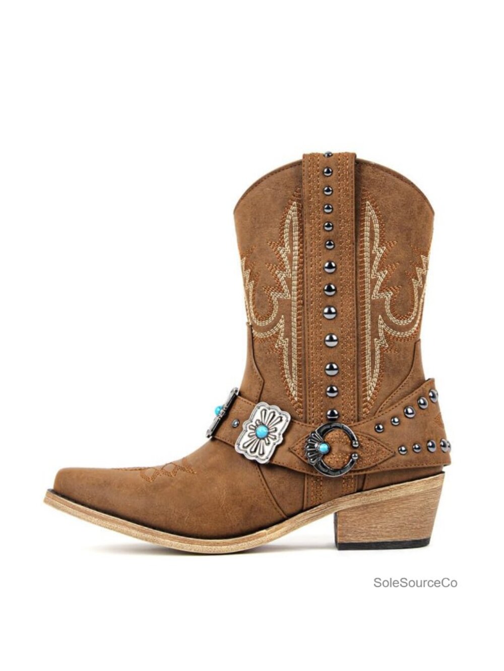 Cowgirl Western Ankle Boots with Embroidery & Studs